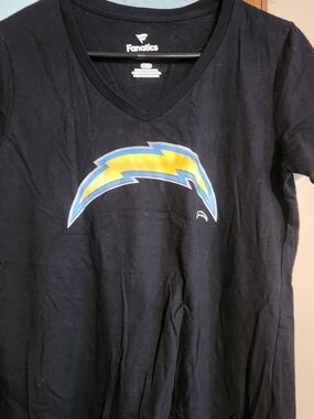 Fanatics Black V-Neck Tee with Yellow and Blue Chargers Logo